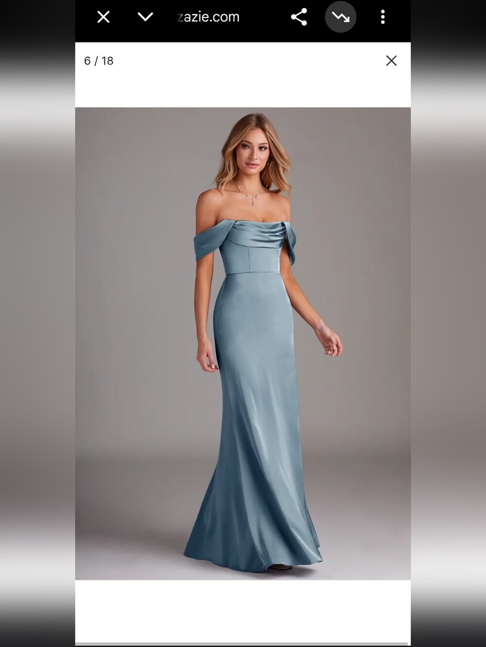 Azazie “Saige” Dusty BLUE Off-Shoulder Satin SIZE USA size  A2 Uk6